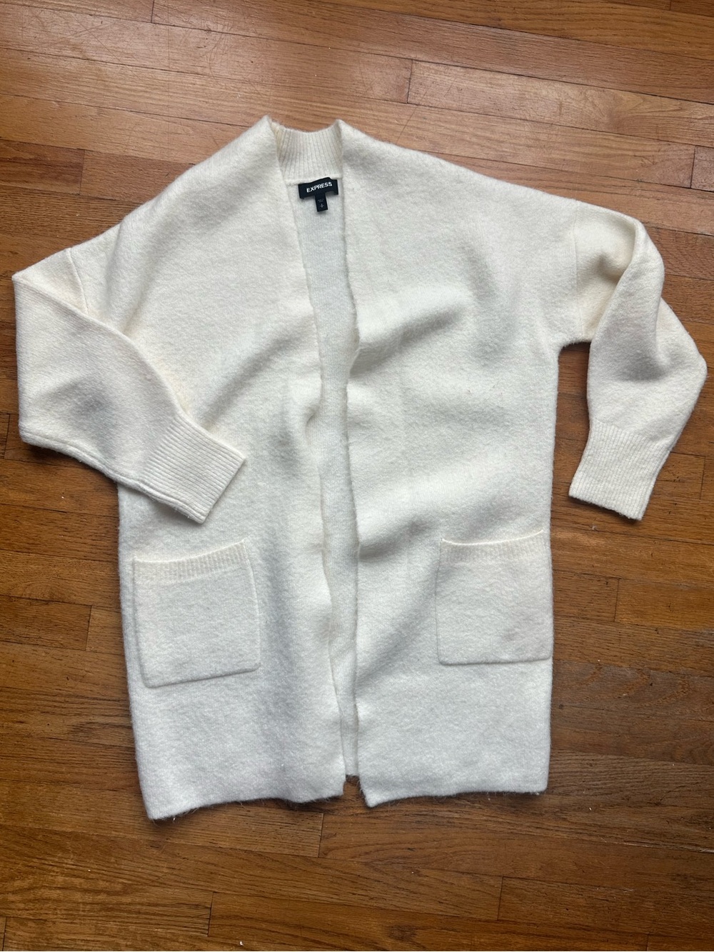 Express S  Ivory Winter White Long Cardigan Open Front Duster Oversize